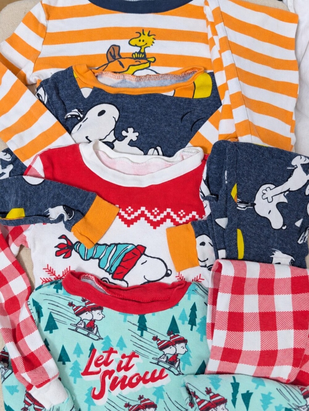 LOT 4 Pairs PEANUTS Halloween Christmas Cotton Pajamas 2t-4t 🎃🌲PLAY CONDITION